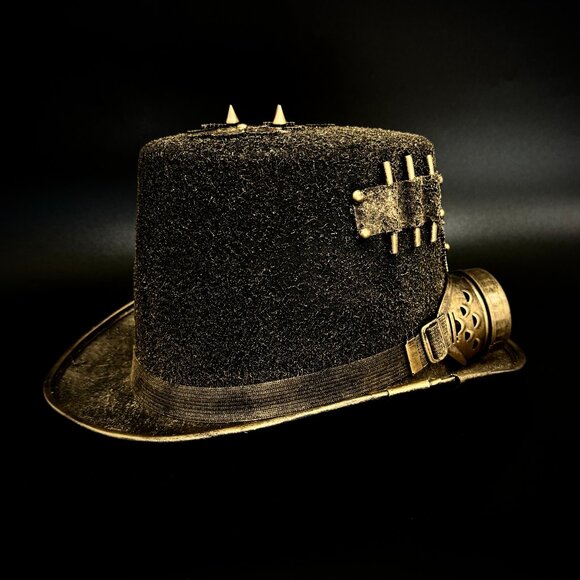 Steampunk Top Hat Metallic Scientist Time Traveler Halloween Costume Cosplay Hat - Picture 3 of 6